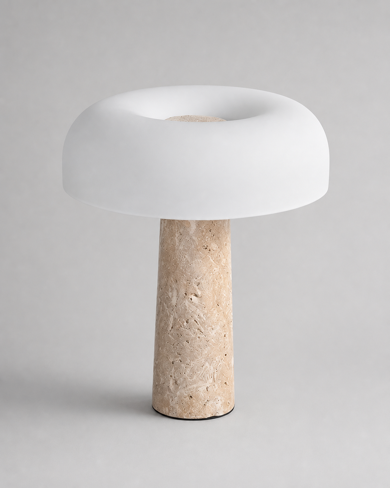 ZENO Table Lamp — Travertine, Matte White Glass Dome — Travertine, material detail | DecoHarmonie