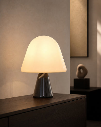 NOKO Table Lamp — Marble Base, Opal Glass Dome — Black Marble, console lifestyle | DecoHarmonie