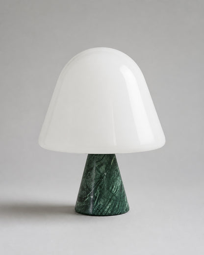 NOKO Table Lamp — Marble Base, Opal Glass Dome — Green Marble, studio packshot on grey background | DecoHarmonie