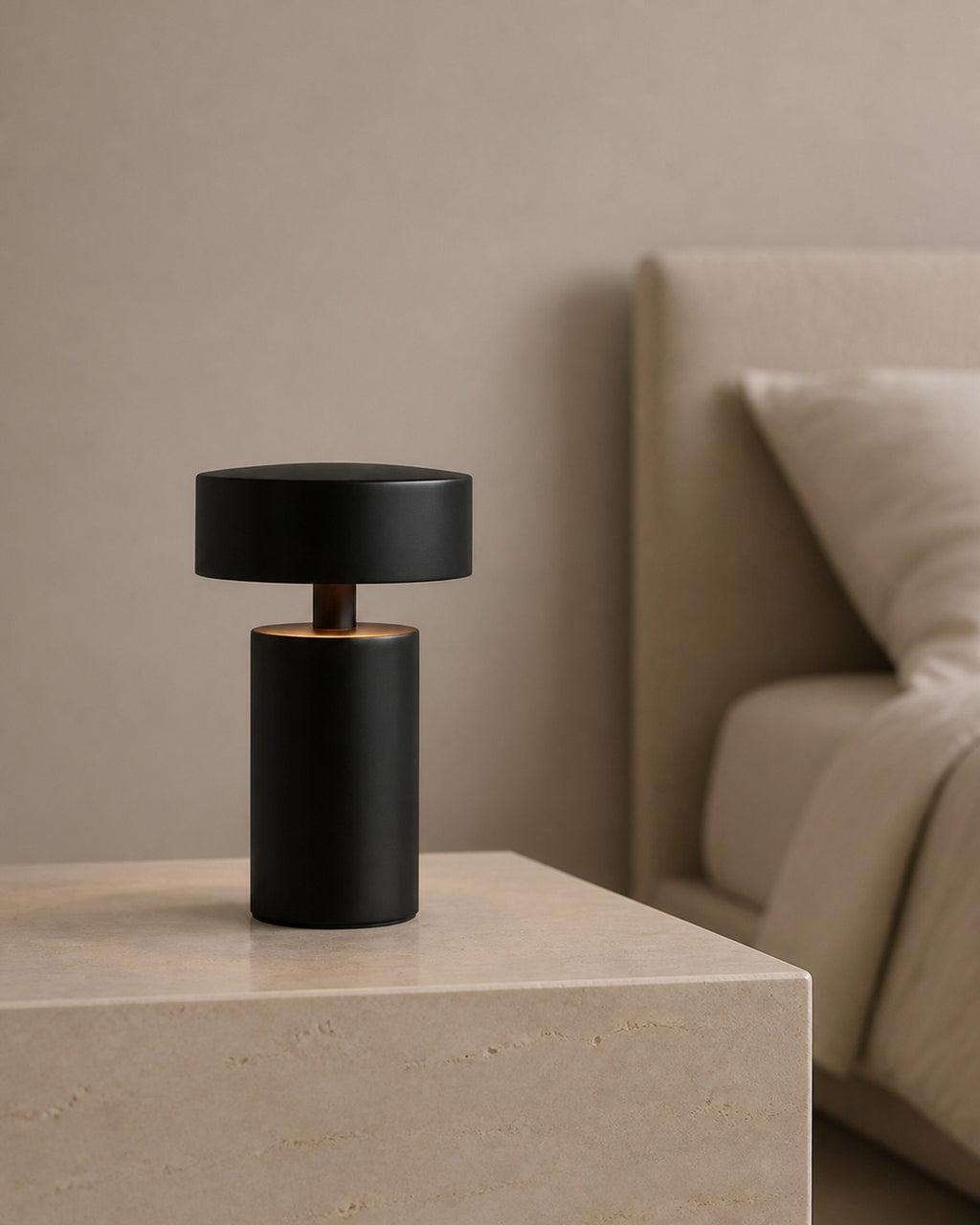 TOMI Akku-Tischlampe – Schwarz, in einem Schlafzimmer | DecoHarmonie