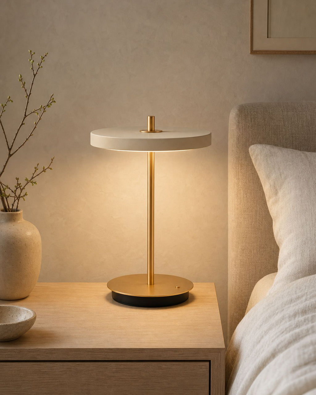 SKEN Akku-Tischlampe – Weiss, in einem Schlafzimmer | DecoHarmonie