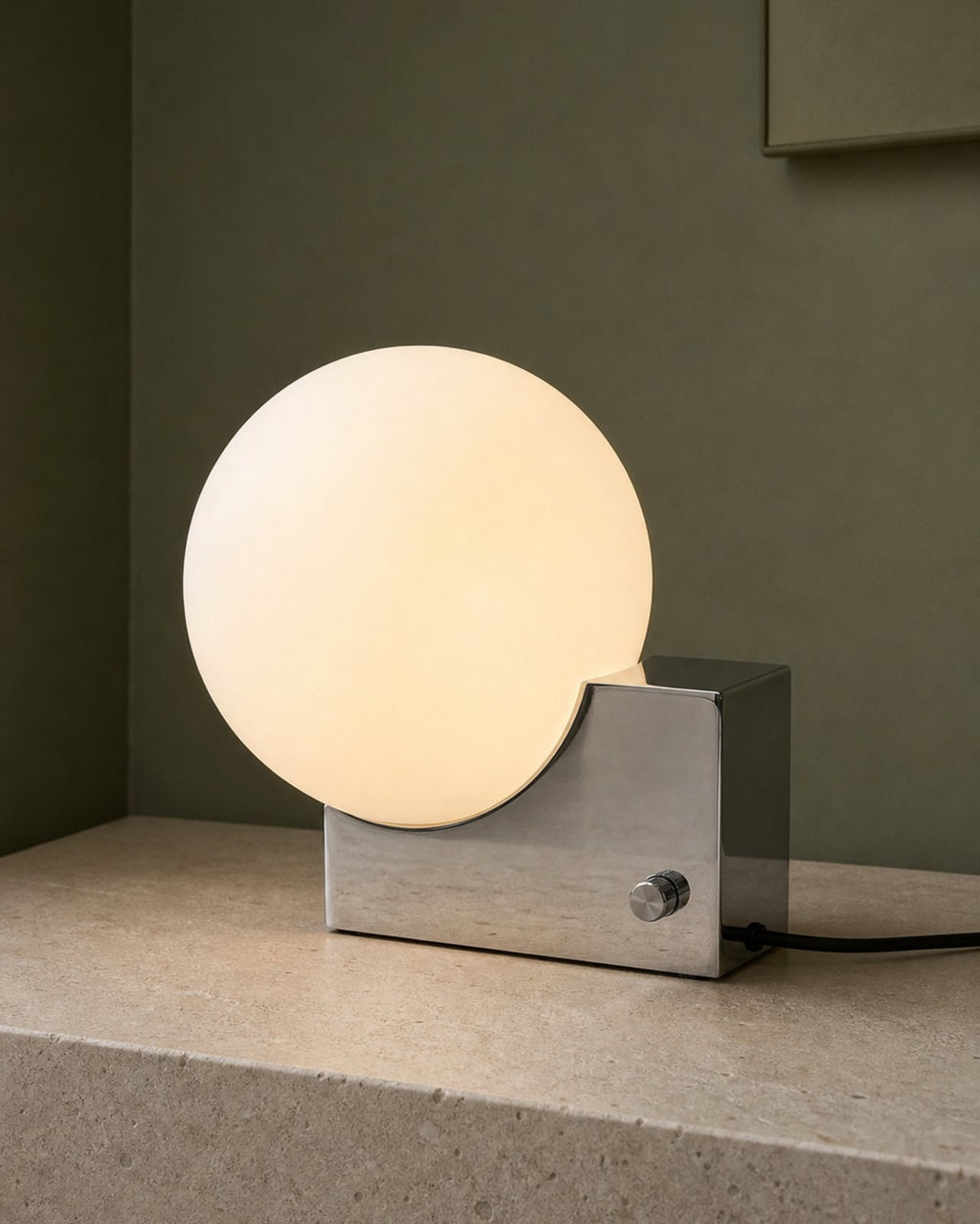 TERO Tischlampe – Chrom, in einer Raumszene | DecoHarmonie