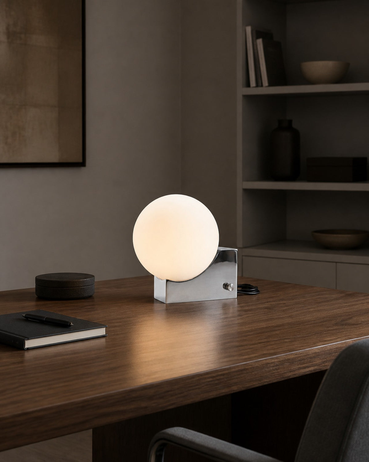TERO Tischlampe – Chrom, Ansicht der Proportionen | DecoHarmonie
