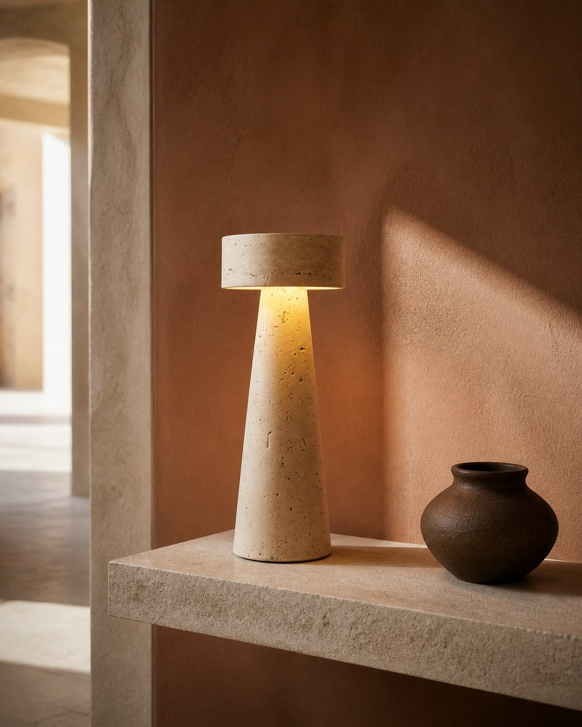 BELLO Tischlampe – Travertin, in einem Eingangsbereich | DecoHarmonie