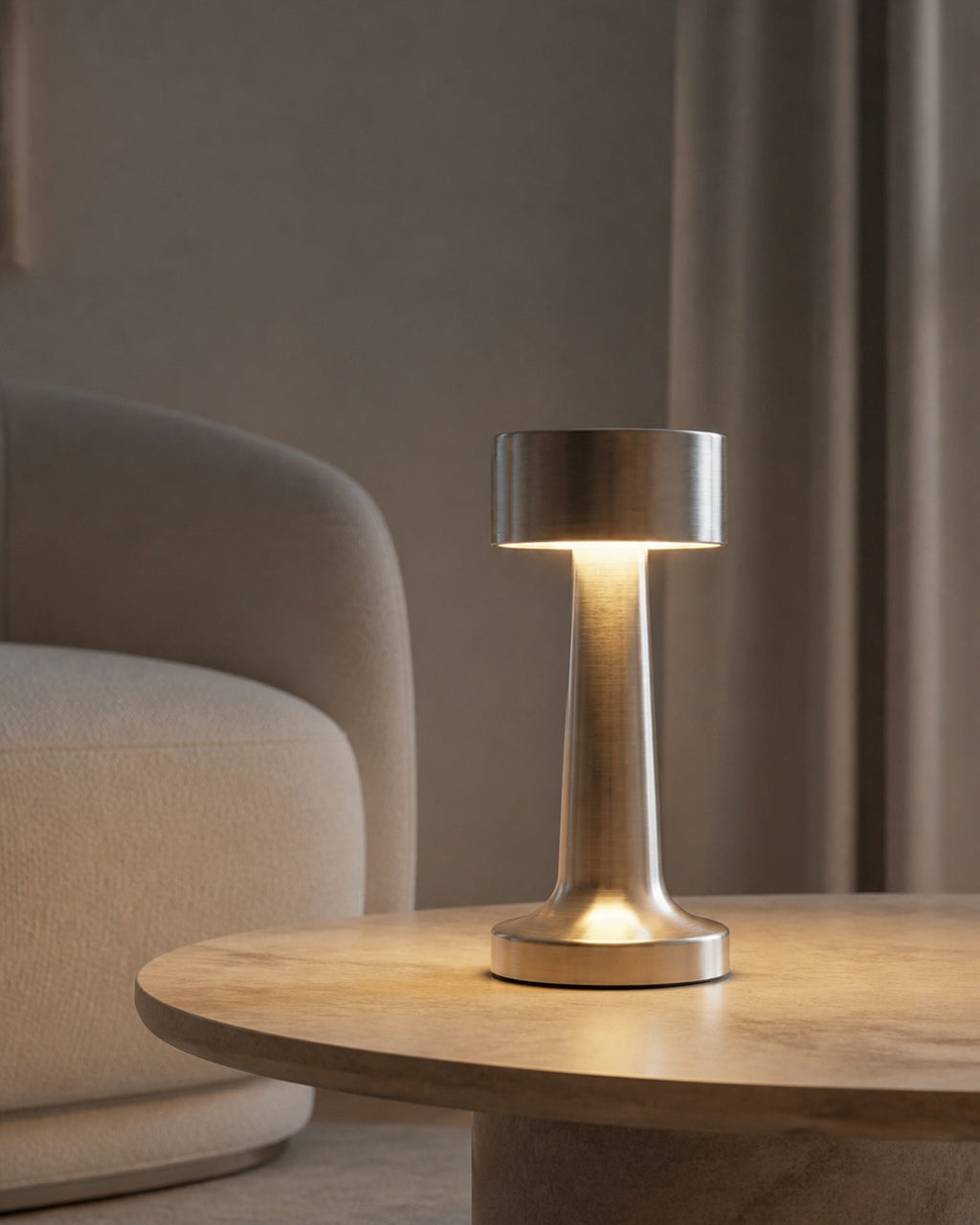 ELDA Akku-Tischlampe – auf einem Couchtisch | DecoHarmonie