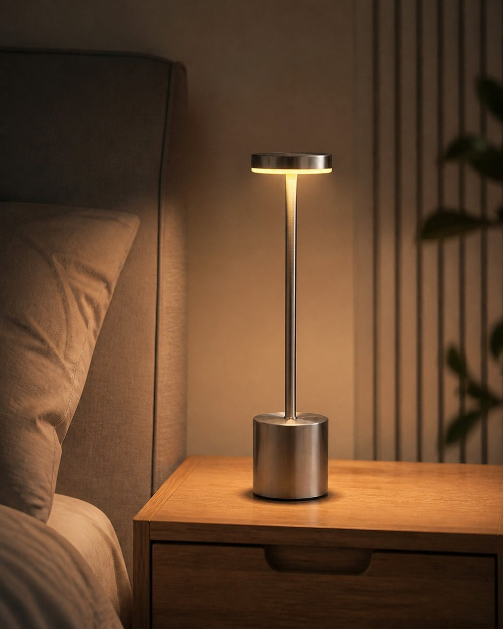 NOVA Akku-Tischlampe – auf einem Nachttisch | DecoHarmonie