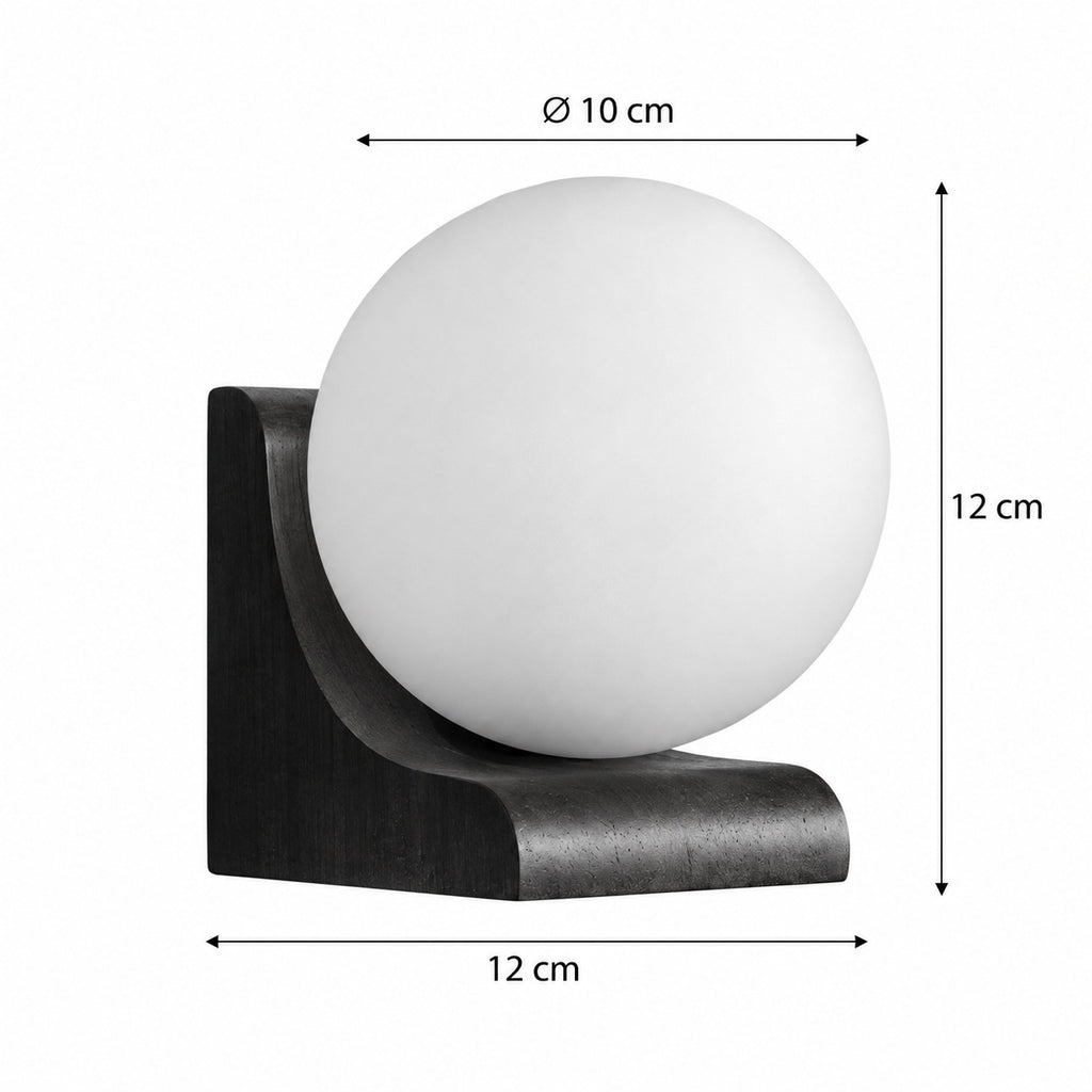 DOUAN Wandleuchte – Masszeichnung, Höhe 12 cm, Kugeldurchmesser 10 cm