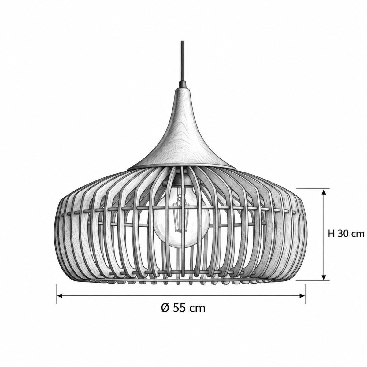 WALWOOD Pendelleuchte – Masszeichnung Ø 55 cm, H 30 cm