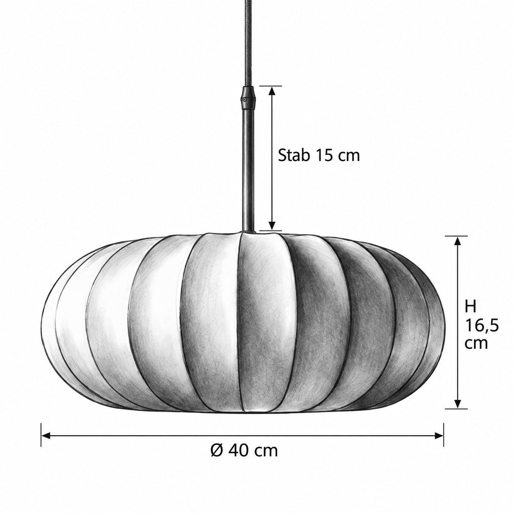 TOPALT Pendelleuchte – Masszeichnung Ø 40 cm, H 16,5 cm, Stab 15 cm