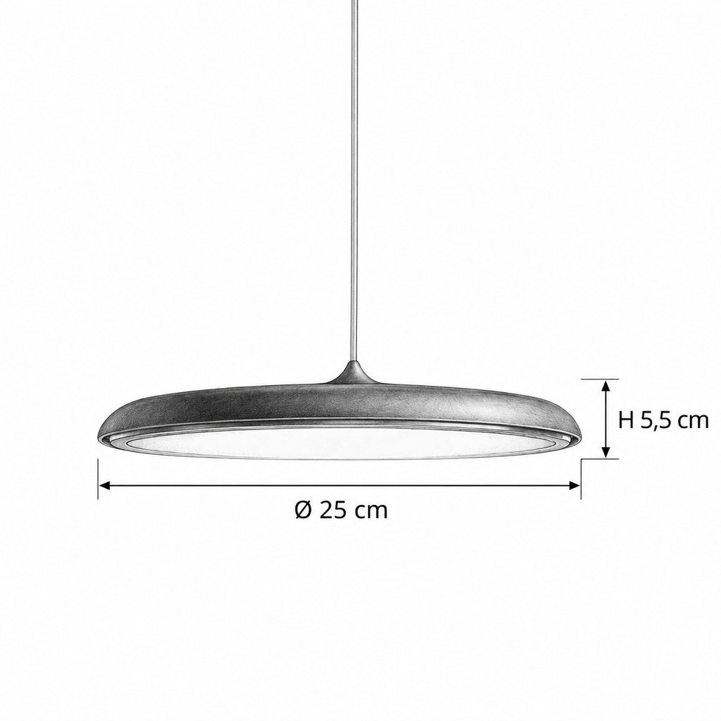 MAKARON Pendelleuchte – Masszeichnung Ø 25 cm, H 5,5 cm