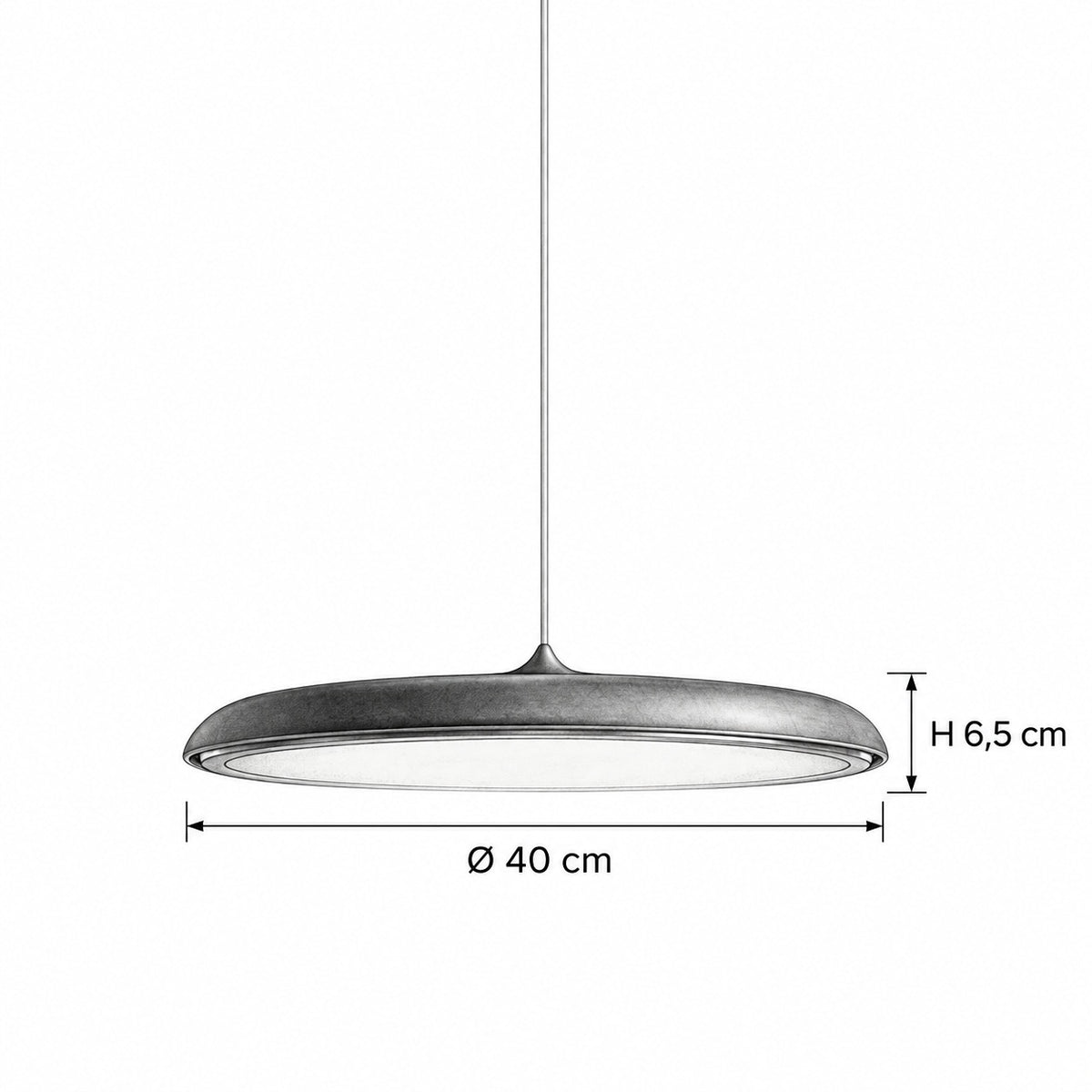 MAKARON Pendelleuchte – Masszeichnung Ø 40 cm, H 6,5 cm