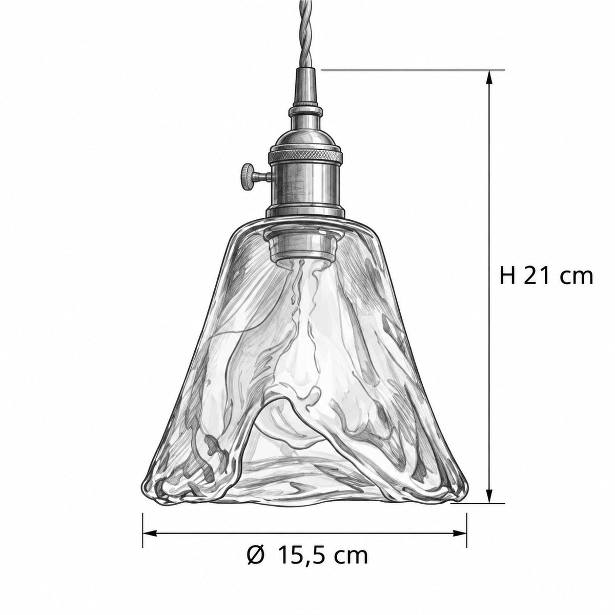 DOURID Pendelleuchte – Masszeichnung Ø 15,5 cm, H 21 cm