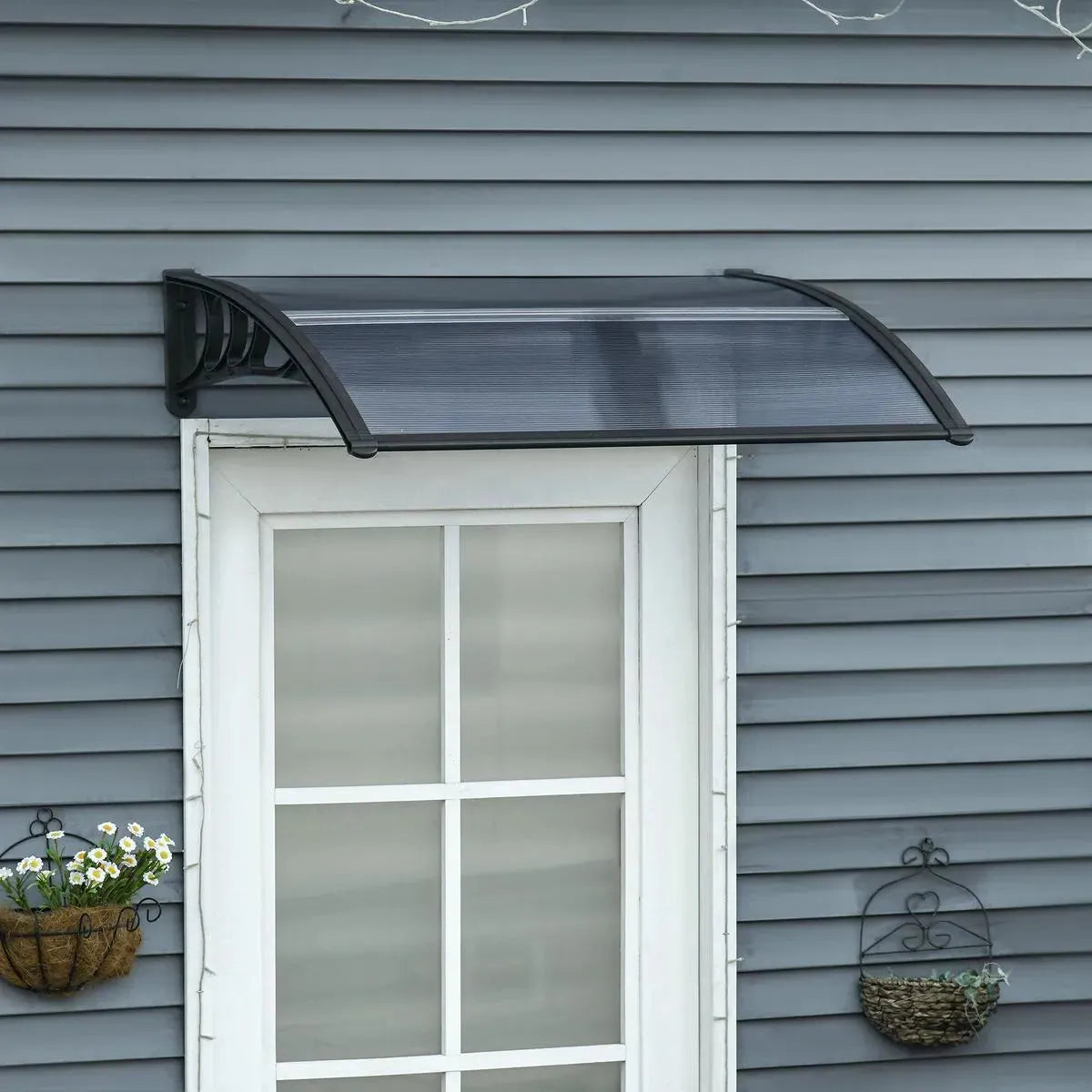 Door Canopy Awning Window Rain Shelter Cover 100x75cm Black Outdoor for Front Back Door Porch