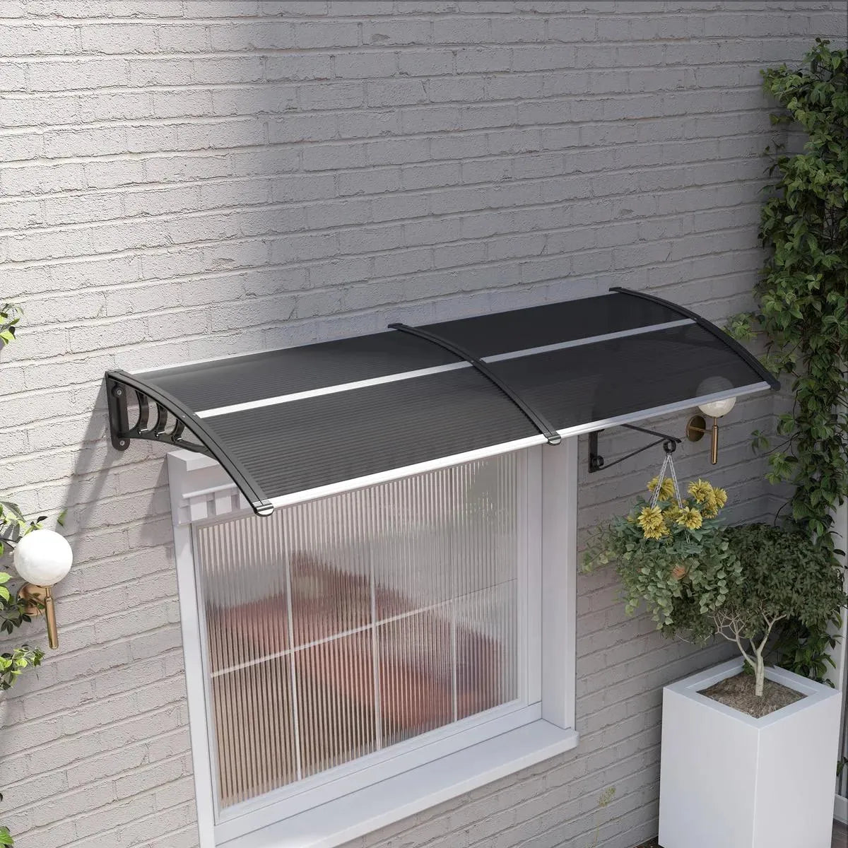 Door Canopy Awning Window Rain Shelter Cover 196x75cm Black Outdoor for Front Back Door Porch