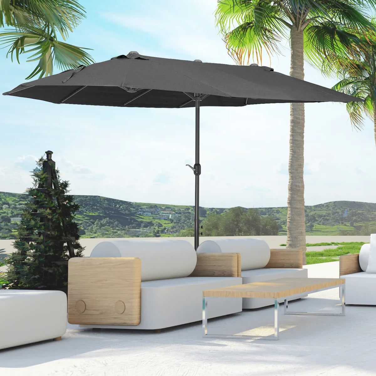 Double Garden Parasol 4.6m Outdoor Patio Sun Umbrella, Black