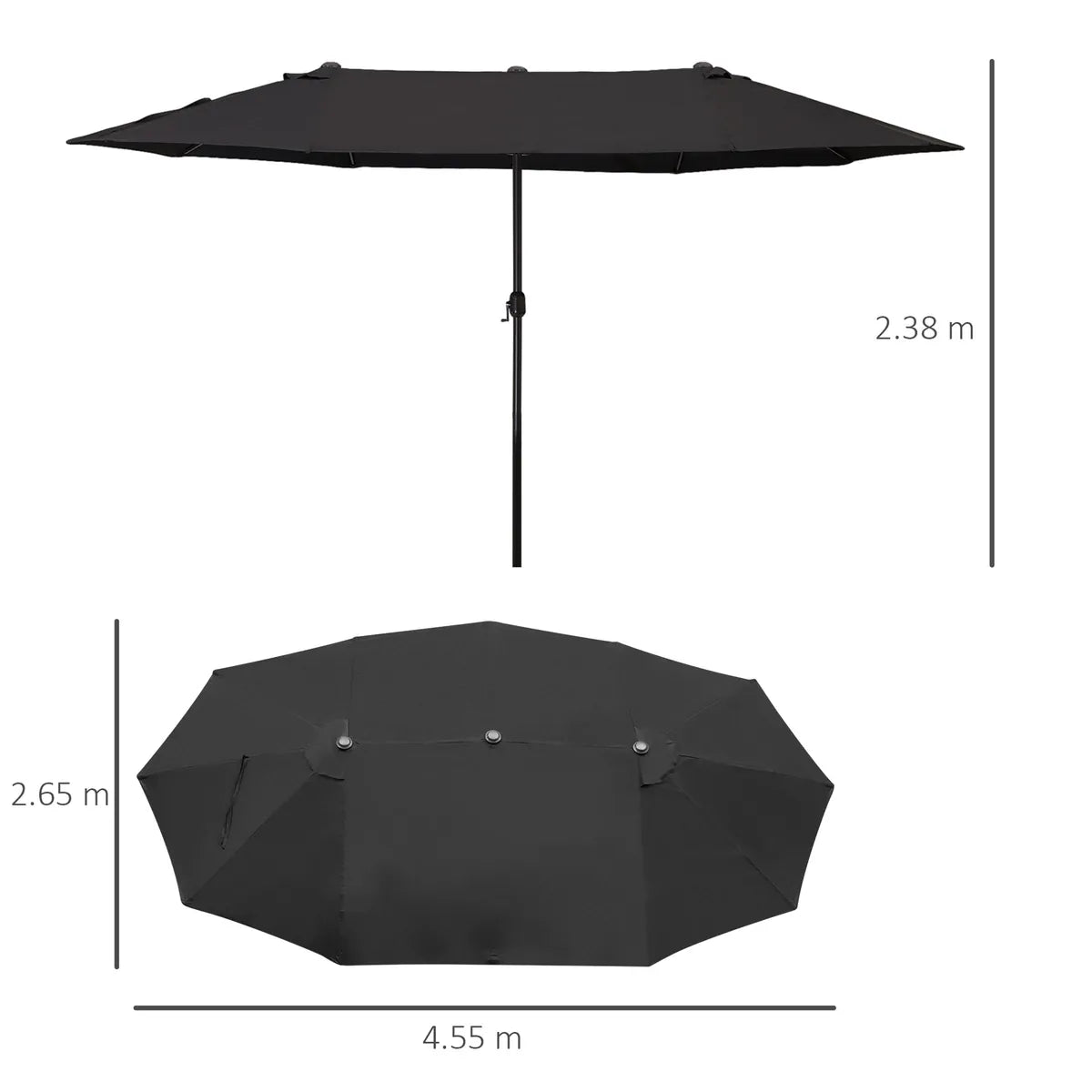Double Garden Parasol 4.6m Outdoor Patio Sun Umbrella, Black