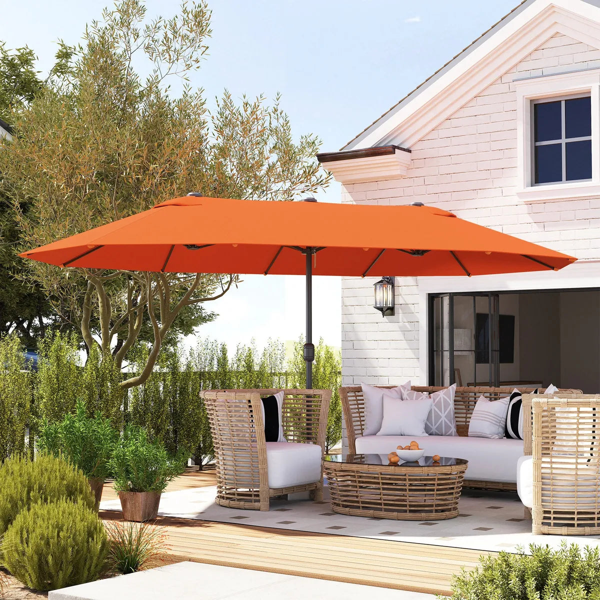 Double Garden Parasol 4.6m Outdoor Patio Sun Umbrella, Orange