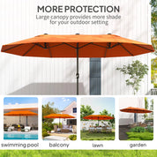 Double Garden Parasol 4.6m Outdoor Patio Sun Umbrella, Orange