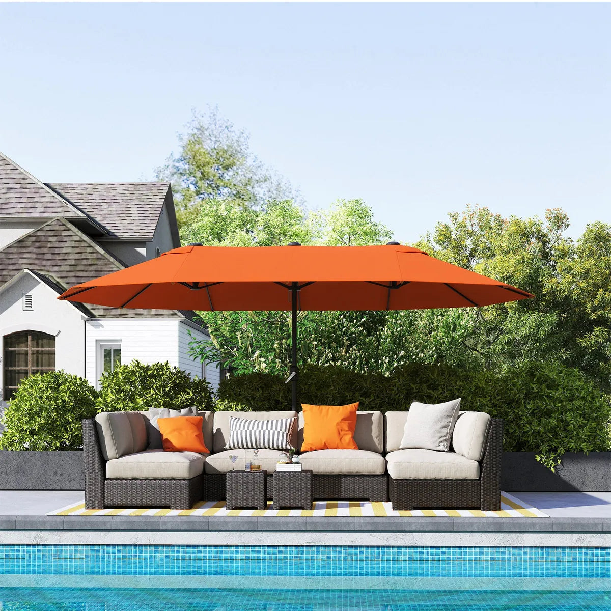 Double Garden Parasol 4.6m Outdoor Patio Sun Umbrella, Orange