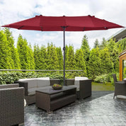 Double-Sided Patio Parasol Sun Umbrella 4.6m, Wine Red