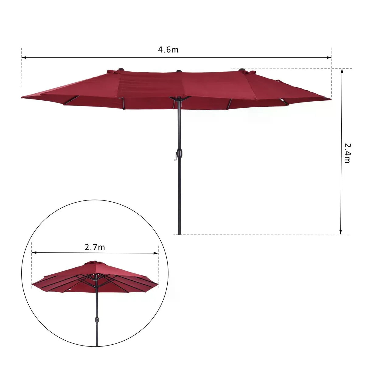 Double-Sided Patio Parasol Sun Umbrella 4.6m, Wine Red