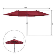 Double-Sided Patio Parasol Sun Umbrella 4.6m, Wine Red