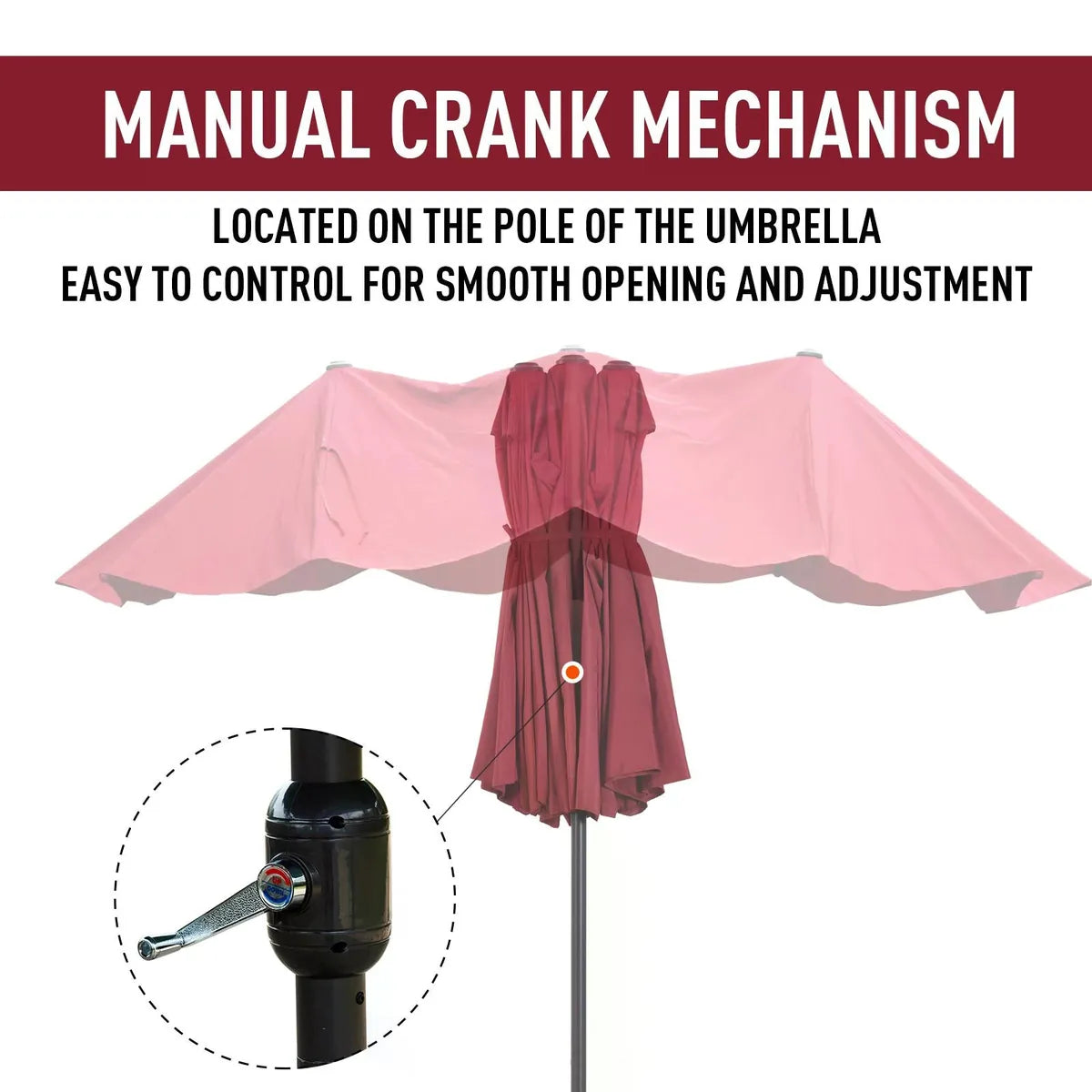 Double-Sided Patio Parasol Sun Umbrella 4.6m, Wine Red