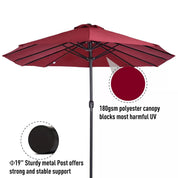 Double-Sided Patio Parasol Sun Umbrella 4.6m, Wine Red