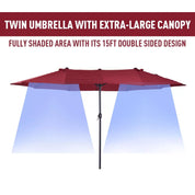 Double-Sided Patio Parasol Sun Umbrella 4.6m, Wine Red