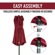 Double-Sided Patio Parasol Sun Umbrella 4.6m, Wine Red