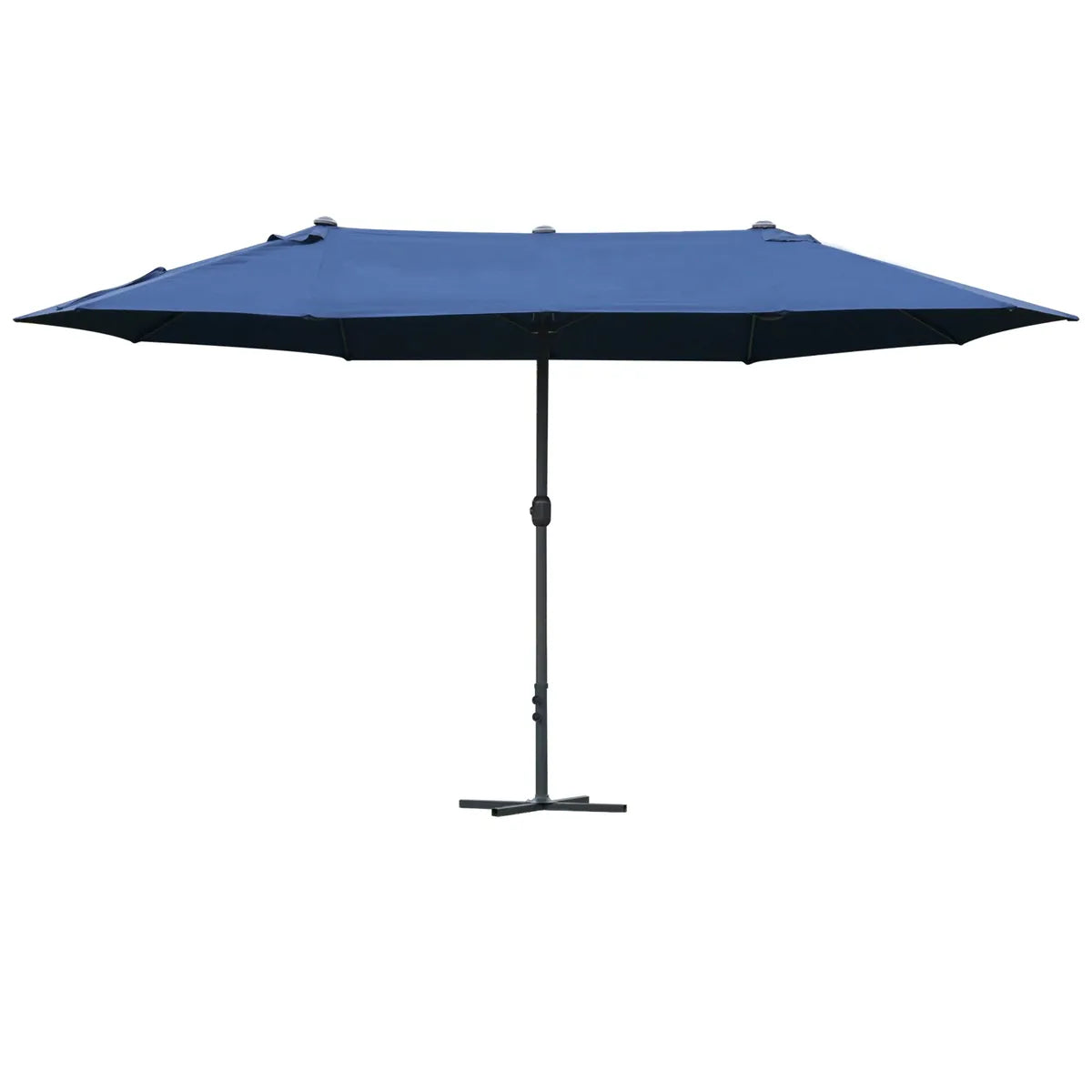 Double-Sided Sun Umbrella Canopy 4.6m Crank Shade with Cross Base, Dark Blue