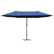 Double-Sided Sun Umbrella Canopy 4.6m Crank Shade with Cross Base, Dark Blue