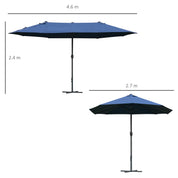 Double-Sided Sun Umbrella Canopy 4.6m Crank Shade with Cross Base, Dark Blue