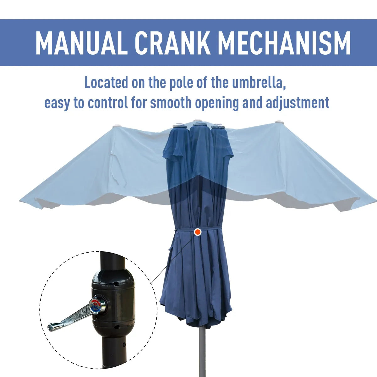 Double-Sided Sun Umbrella Canopy 4.6m Crank Shade with Cross Base, Dark Blue
