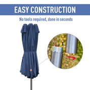 Double-Sided Sun Umbrella Canopy 4.6m Crank Shade with Cross Base, Dark Blue
