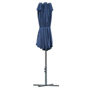 Double-Sided Sun Umbrella Canopy 4.6m Crank Shade with Cross Base, Dark Blue