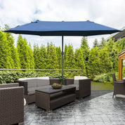 Double-Sided Sun Umbrella Canopy 4.6m Crank Shade with Cross Base, Dark Blue
