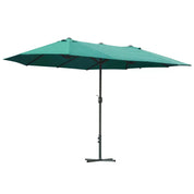 Double-Sided Sun Umbrella Canopy 4.6m Crank Shade with Cross Base, Dark Green