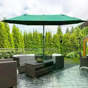Double-Sided Sun Umbrella Canopy 4.6m Crank Shade with Cross Base, Dark Green