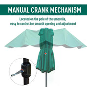 Double-Sided Sun Umbrella Canopy 4.6m Crank Shade with Cross Base, Dark Green
