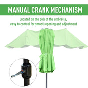 Double-Sided Sun Umbrella Canopy 4.6m Crank Shade with Cross Base, Green