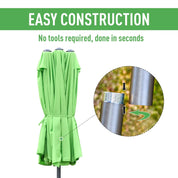Double-Sided Sun Umbrella Canopy 4.6m Crank Shade with Cross Base, Green