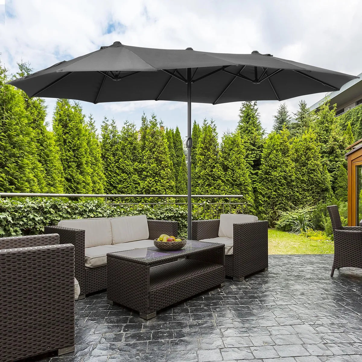 Double-Sided Sun Umbrella Canopy 4.6m Crank Shade with Cross Base, Grey