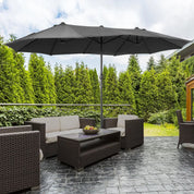 Double-Sided Sun Umbrella Canopy 4.6m Crank Shade with Cross Base, Grey
