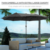 Double-Sided Sun Umbrella Canopy 4.6m Crank Shade with Cross Base, Grey