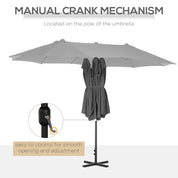 Double-Sided Sun Umbrella Canopy 4.6m Crank Shade with Cross Base, Grey