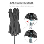 Double-Sided Sun Umbrella Canopy 4.6m Crank Shade with Cross Base, Grey
