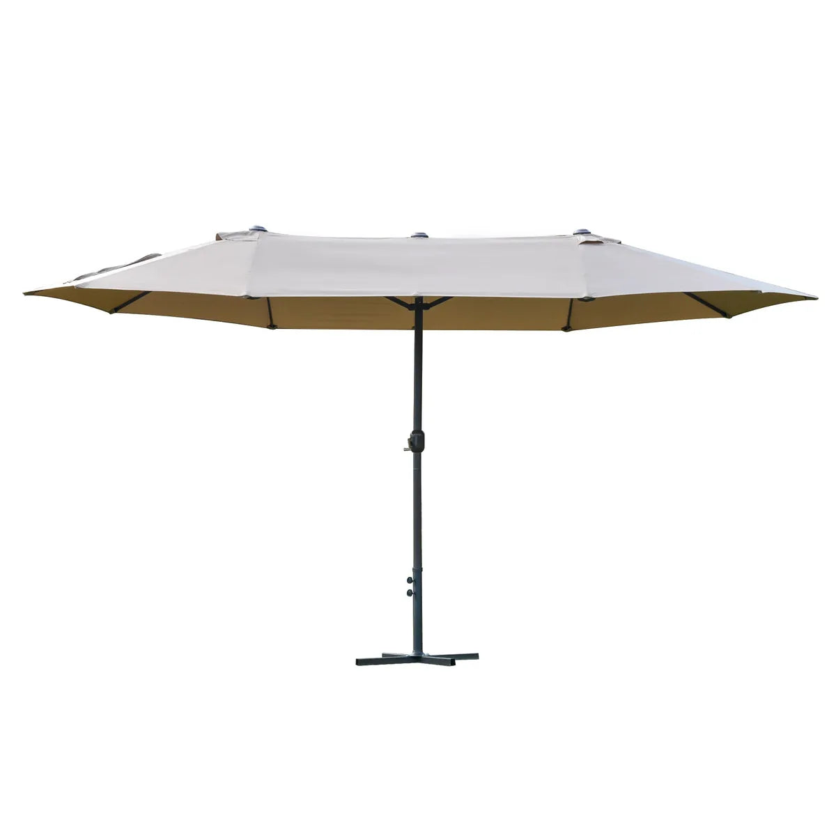 Double-Sided Sun Umbrella Canopy 4.6m Crank Shade with Cross Base, Khaki