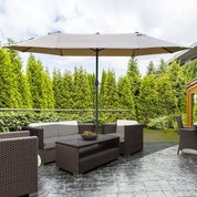 Double-Sided Sun Umbrella Canopy 4.6m Crank Shade with Cross Base, Khaki