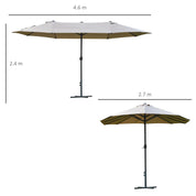 Double-Sided Sun Umbrella Canopy 4.6m Crank Shade with Cross Base, Khaki